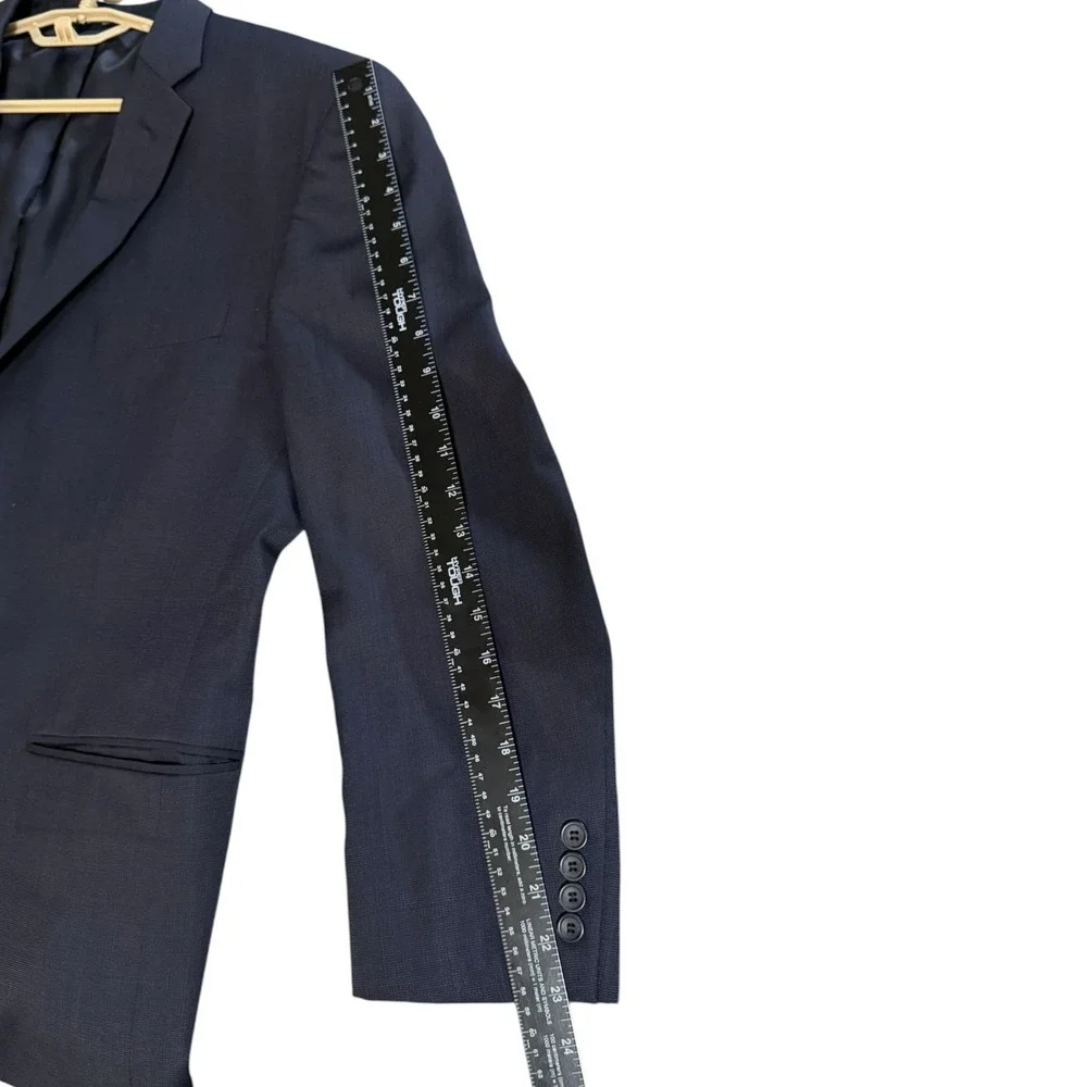 Pronto‎ Uomo Mens 44 Short Navy Blue 100% Wool 2 Button Blazer Suit Jacket